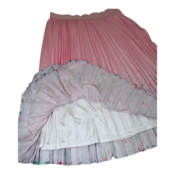 Kate Kasin Pleated Skirt 2XL Pink Ombre Floral Midi Accordion Elastic Waist - Picture 2 of 7